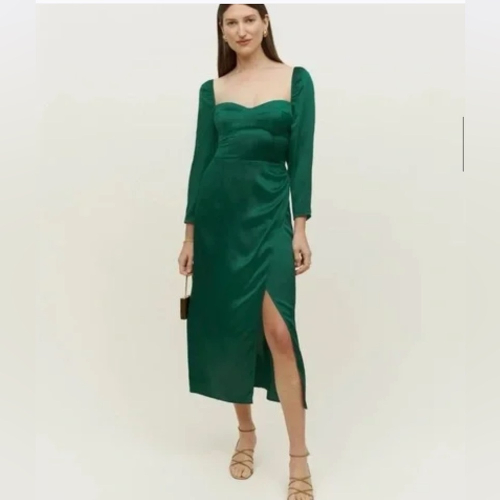 Reformation Gloriana Silk Midi Dress in Emerald Sz 10